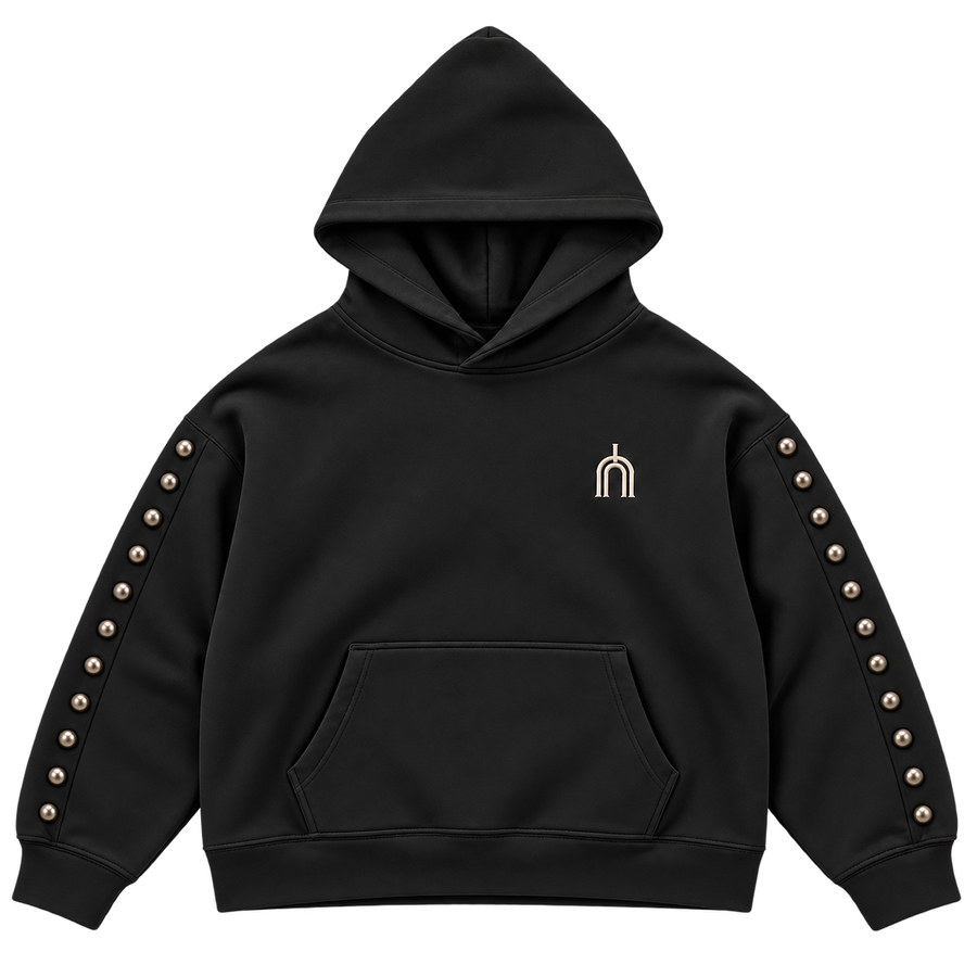 THE VEIL black — flat lay front, smooth cotton, transparent background