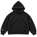THE UNSEEN Black — hood up front, smooth heavy cotton, transparent background