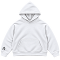 THE UNSEEN White — hood up front, smooth heavy cotton, transparent background