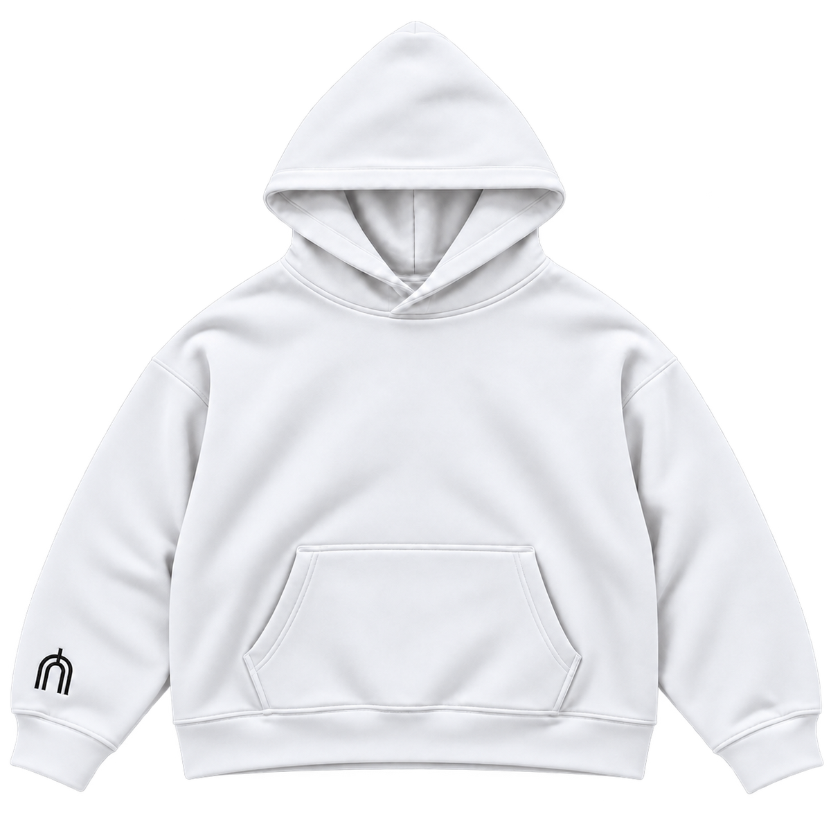 THE UNSEEN White — hood up front, smooth heavy cotton, transparent background