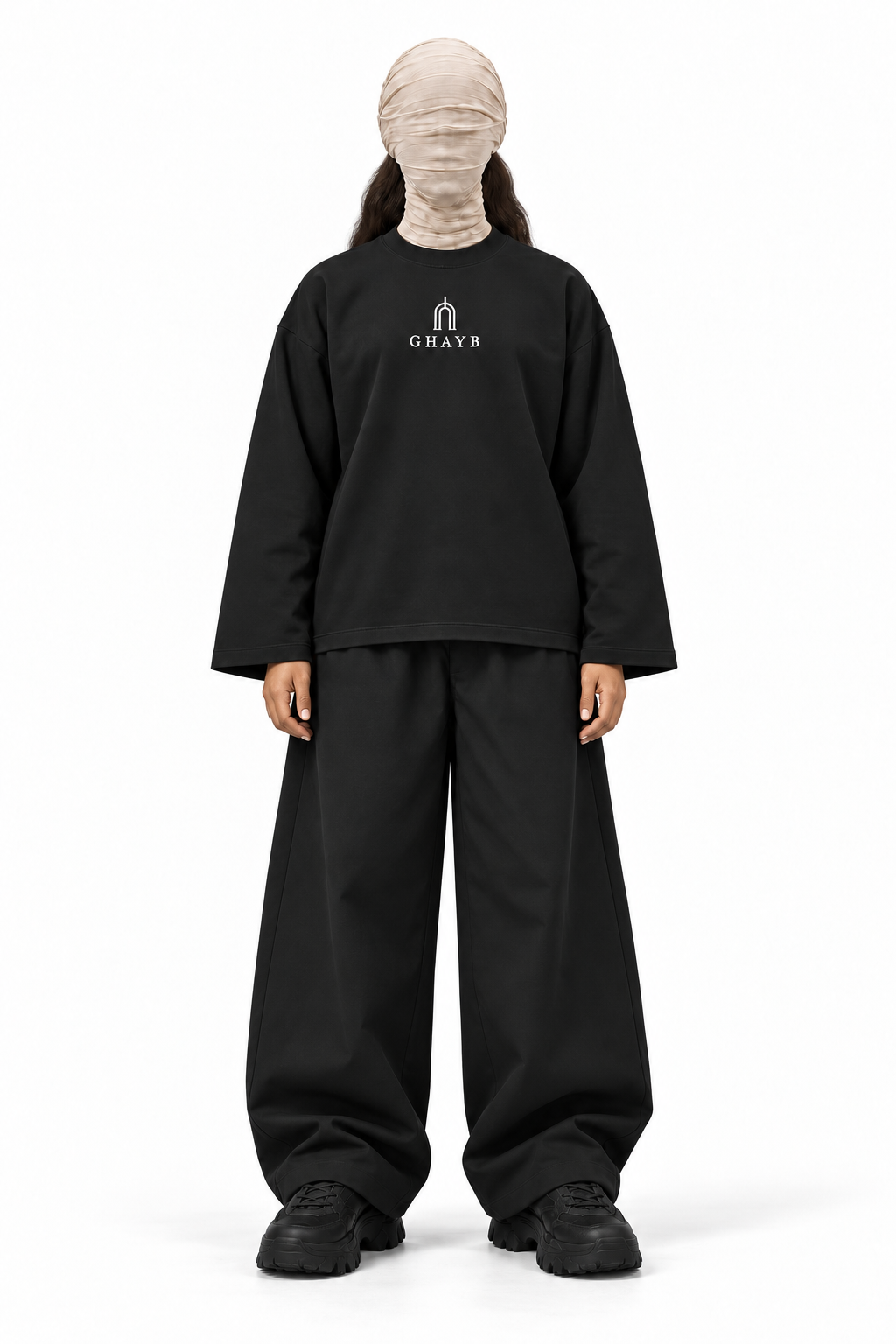 GHAYB Long Sleeve — Black — Female model