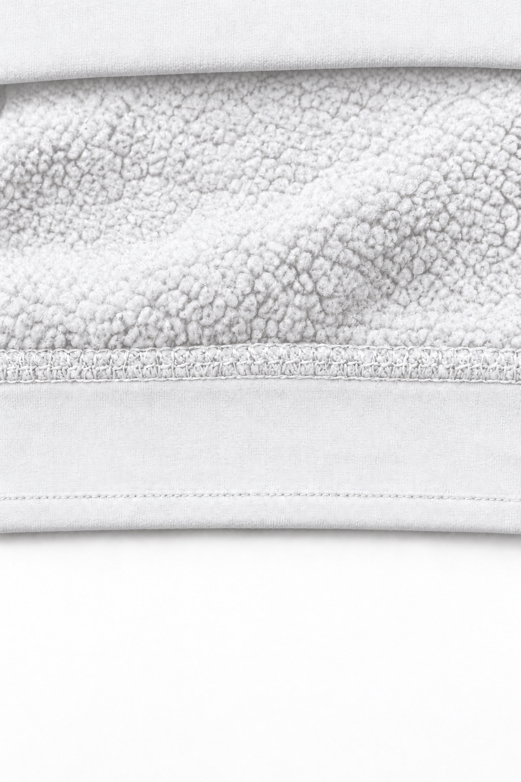 GHAYB Long Sleeve — White — Fabric — THE STILL, smooth plain hem, no ribbing