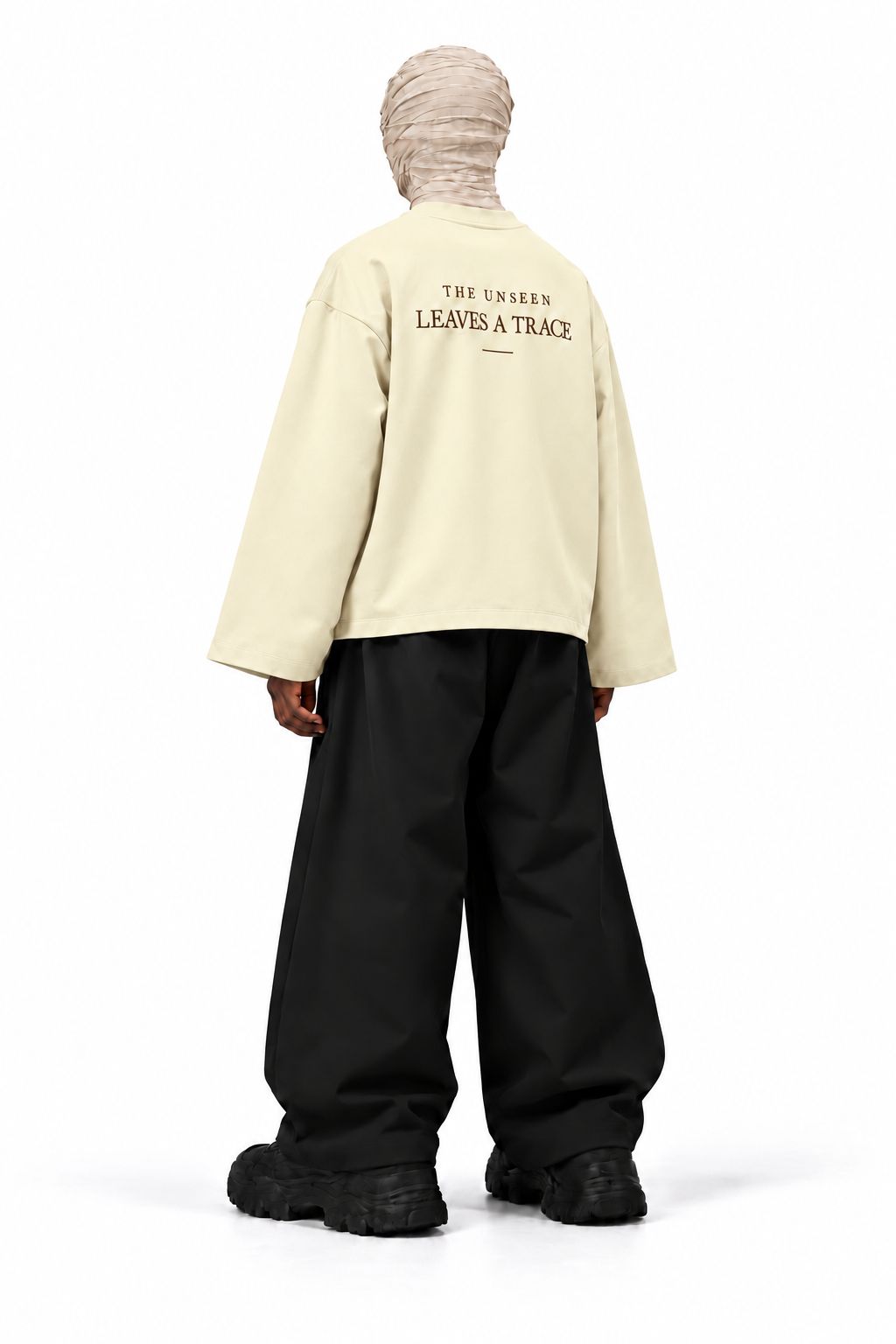 THE TRACE Cream — male-back, approved cream smooth cotton, no ribbing