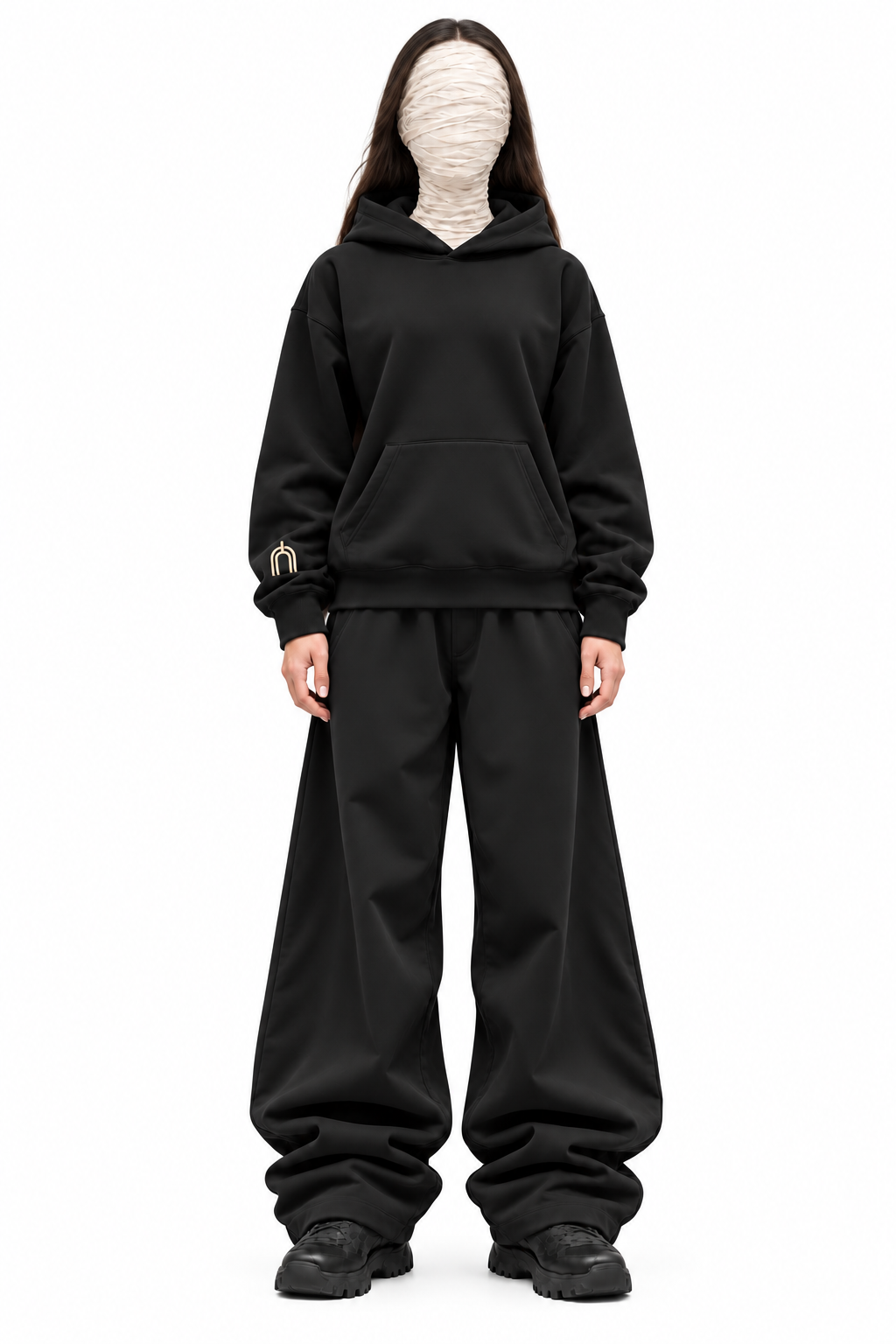 THE UNSEEN black hoodie — female model front