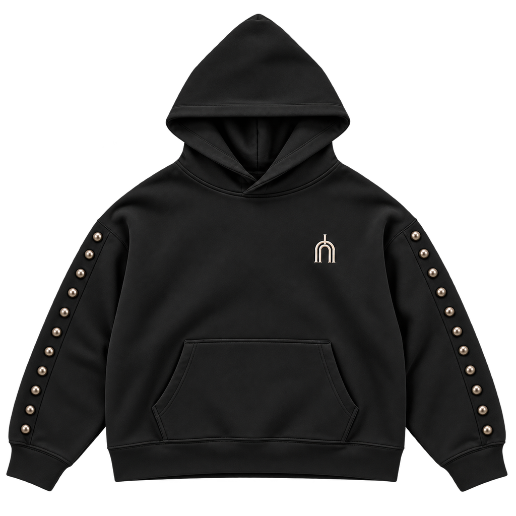 THE VEIL black — flat lay front, smooth cotton, transparent background