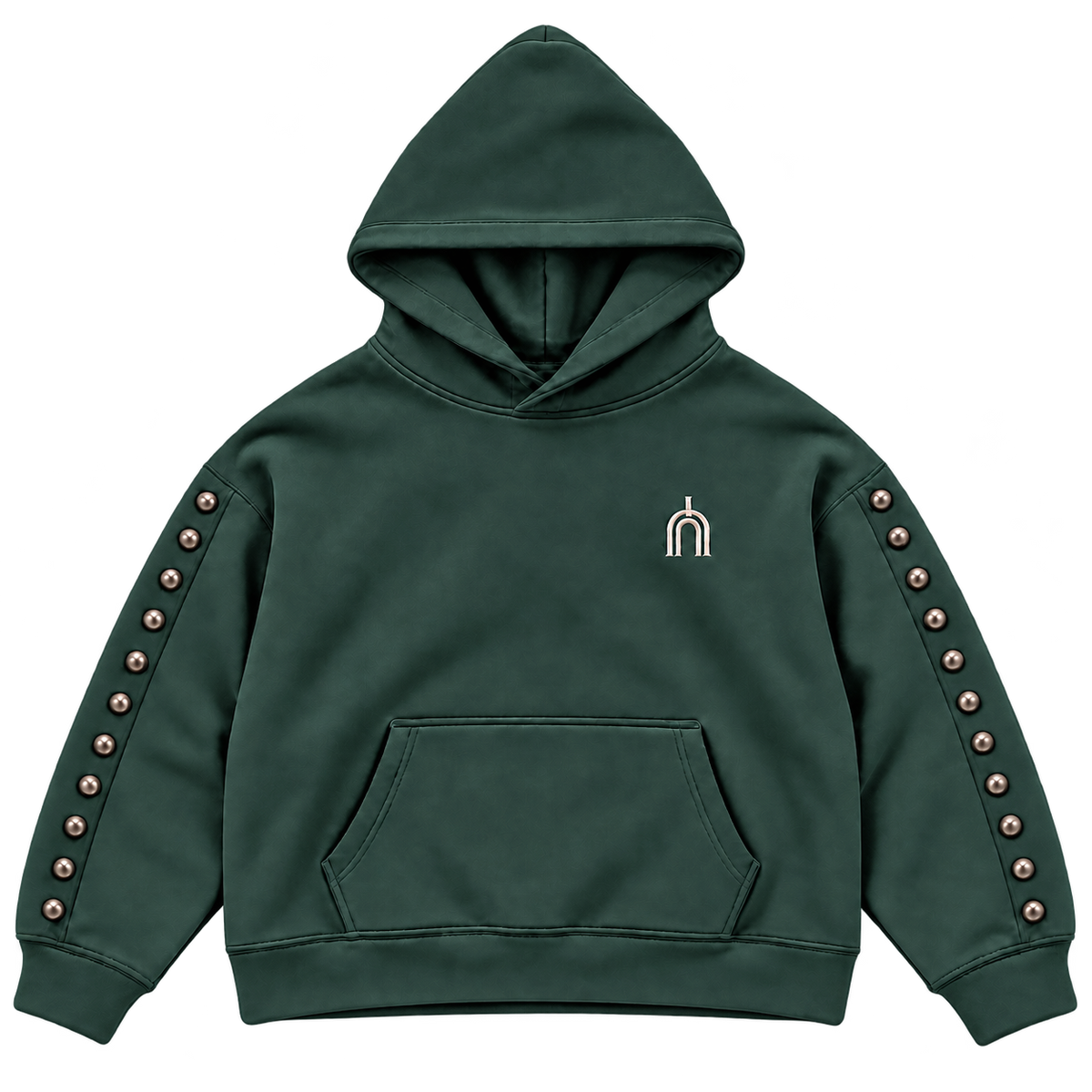 THE VEIL dark green — flat lay front, smooth cotton, transparent background